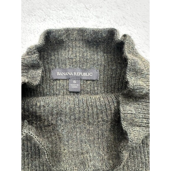 Banana Republic Sweater Merino Wool Cashmere Ruffle Mock Neck Green Womens Sm - Picture 8 of 12